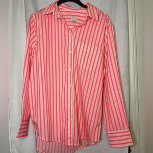 NWT A New Day Neon and Light Pink Stripe Long Sleeve Button Down Shirt Size S